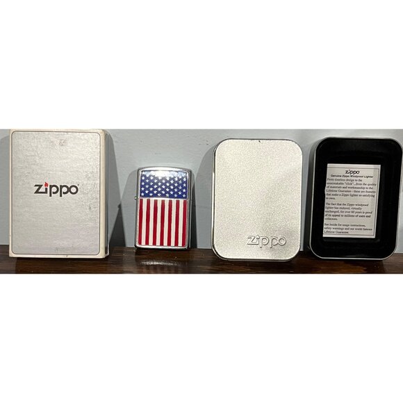 Zippo USA Patriotic Flag Windproof Lighter w/ Gift Box, Monogramed - Picture 2 of 5